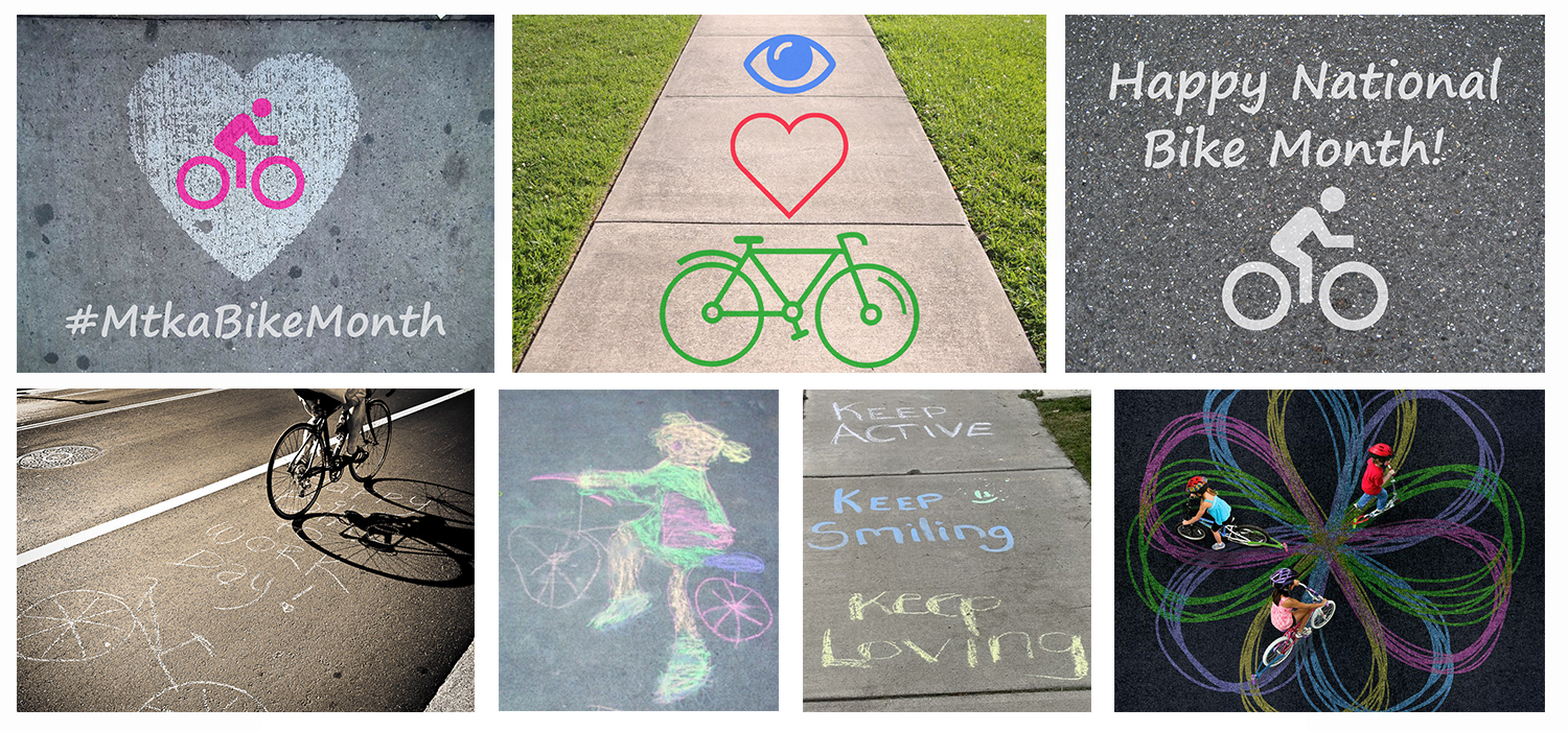 Collage of chalk art examples promoting bike week