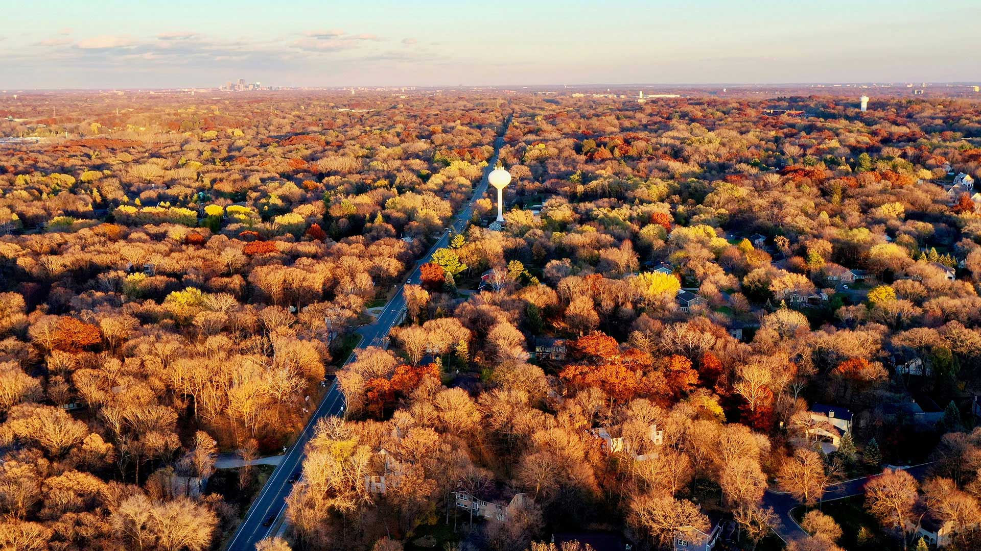 Aerial photo of Minnetonka's fall colors