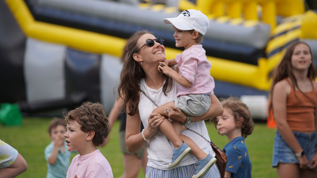 Woman holding child