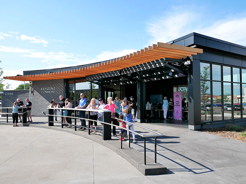 a sunny day overlooking the Ridgedale Commons meeting space