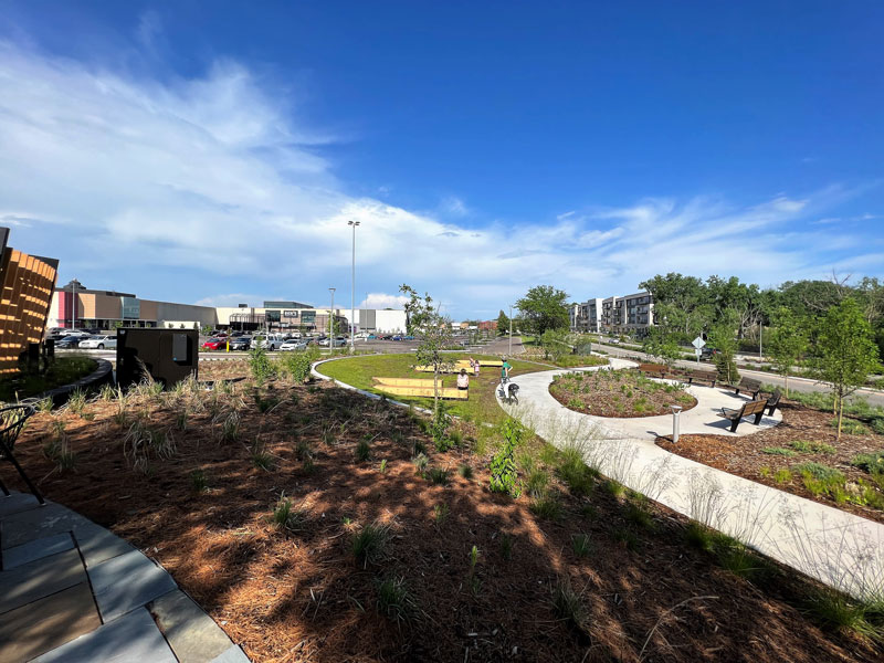 a partly cloudy day overlooking Ridgedale Commons